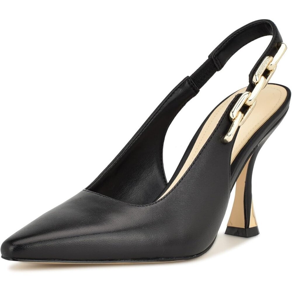 Nine West Womens Black 001 Leather Closed Pointed Toe Sling Back Veroni Pump